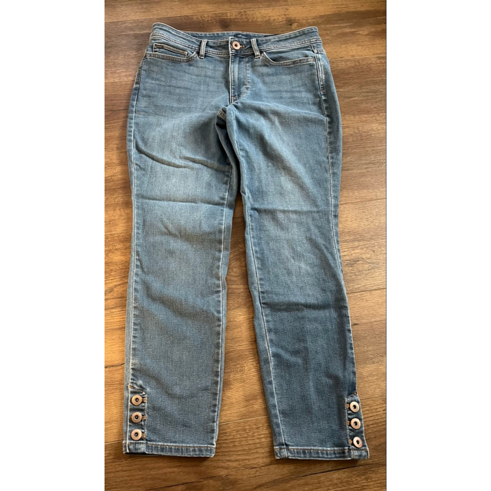 J. Jill Mid Blue Ankle Button-Tab Jeans - Picture 2 of 10